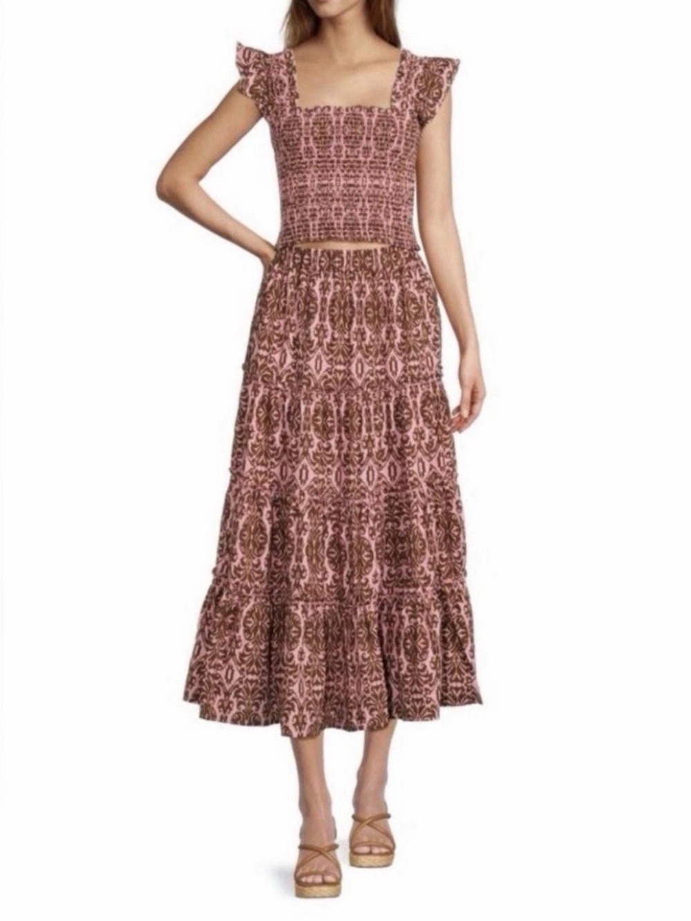 O.P.T Calypso Print Crop Top & Midi Skirt Set